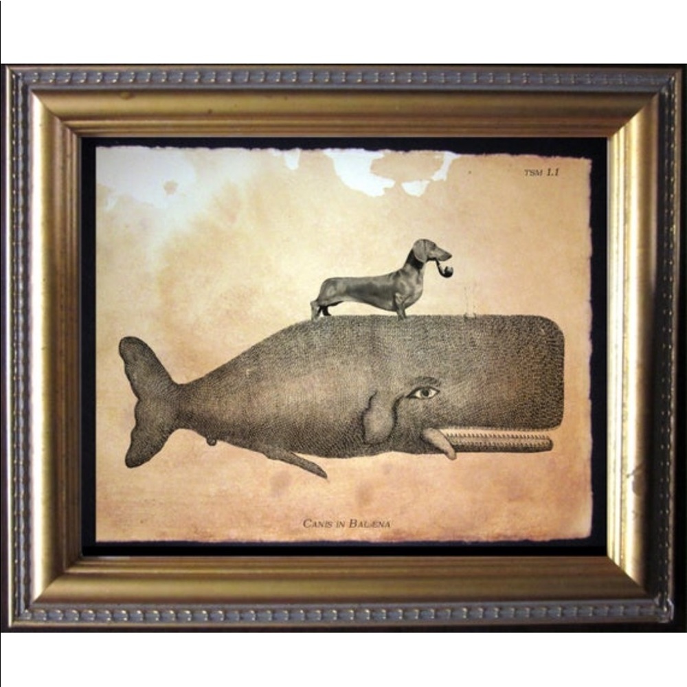 Dachshund Dog on Whale Wall Art Print Tea Stain